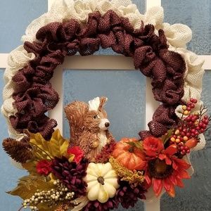 14' maroon and white burlap fall wreath